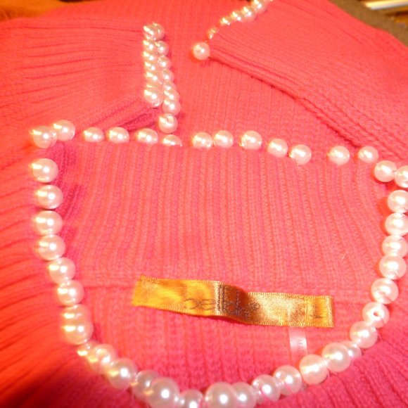 Cute Pink Women's Pearl Neckline Long Sleeve Cotton Blend Knit Sweater Size L - Picture 8 of 11